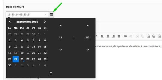 Editer le champ "Date et heure" d'une actualité avec le calendrier interactif