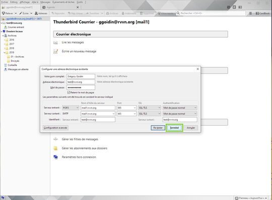 Thunderbird 60 - Fin de la configuration d'un nouveau compte