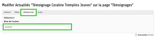 Champ "Auteur" d'une actualité de type Témoignage